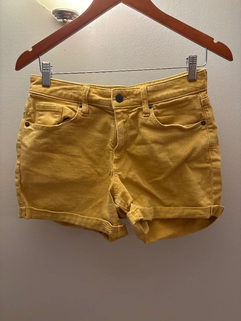 High Rise Midi Universal Thread shorts- Mustard yellow